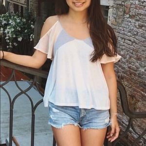 Urban Outfitters pink white gray cold shoulder top